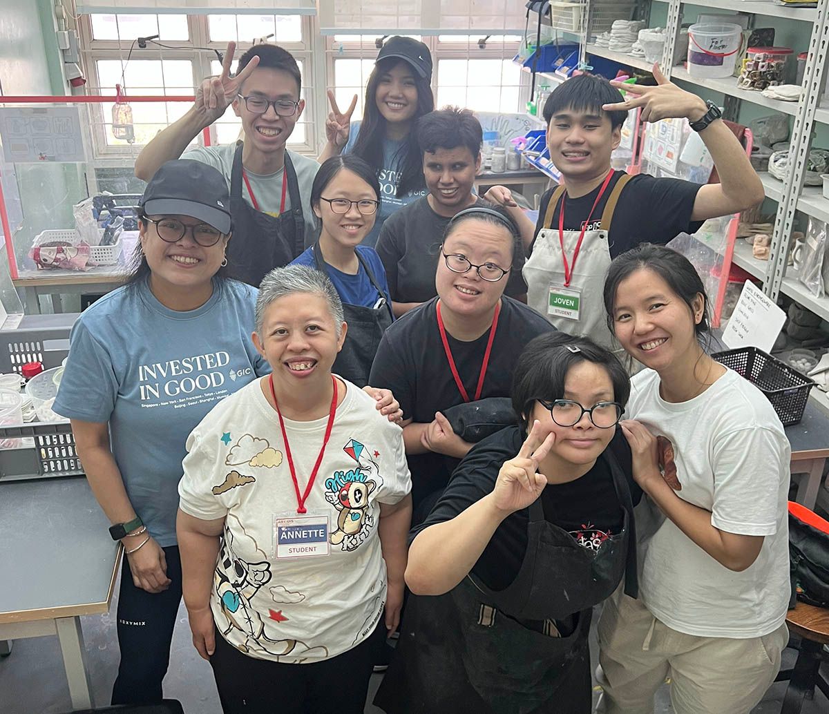 Trainees and GIC volunteers at a Ceramics Studio session.